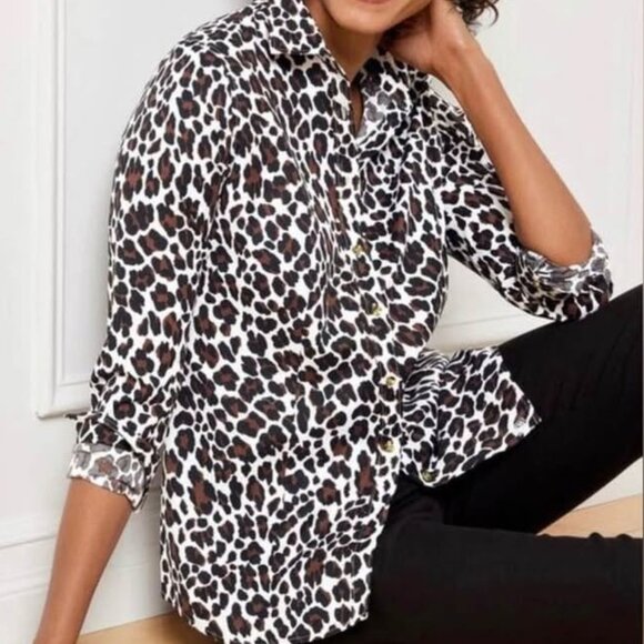 Talbots Non-Iron Button Up Leopard Print Perfect Shirt [size 16W] - Picture 1 of 10